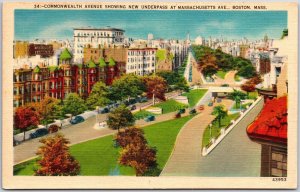 Commonwealt Avenue Showing New Underpass Massachusetts Avenue Boston MA Postcard