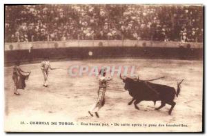 Old Postcard Corrida Race bulls Una buena by