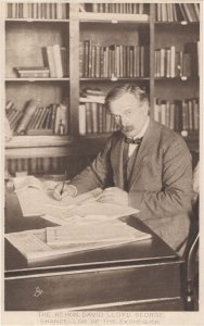 David Lloyd George Studying In Library Tucks Antique Politics Postcard