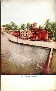 Vtg Street and Canal View Colon Panama 1910s Unused Postcard