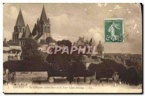 Old Postcard Loches Collegiate St. Ours and the Tour Saint Antoine