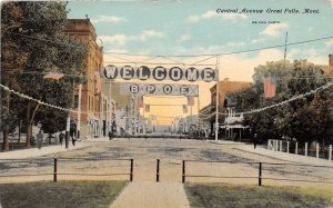 J42/ Great Falls Montana Postcard c1910 Central Avenue Elks Sign Stores  9