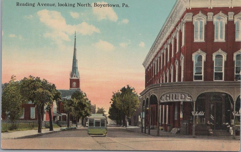 Postcard Reading Avenue Looking North Boyertown PA