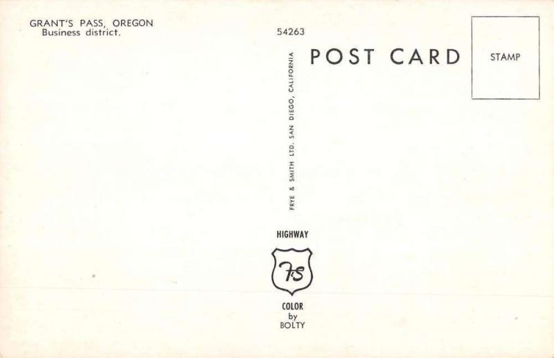 Grants Pass Oregon Business District Street View Vintage Postcard K58634