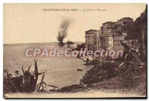 Old Postcard Villefranche-sur-mer city and the squadron