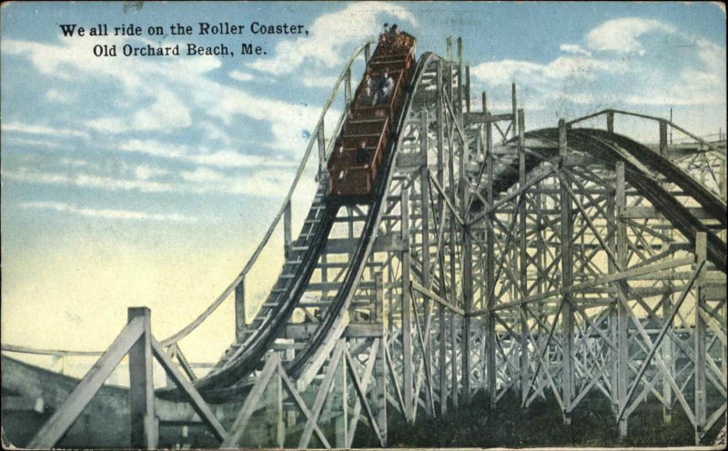 Old Orchard Beach ME Roller Coaster c1910 Unused Postcard