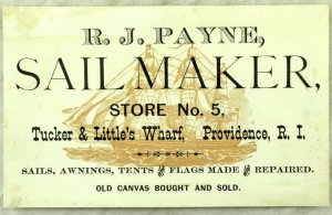 1870's R.J. Payne Sail Maker Tents Flags Tucker & Little's Wharf Clipper Card P3