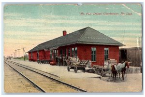 Carrington North Dakota Postcard Pac Depot Train Station Exterior c1910 Vintage