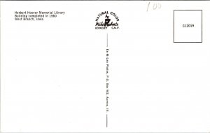 Herbert Hoover Memorial Library 1960 West Branch Iowa IA Postcard UNP VTG 