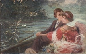 Art Nouveau Romance Beautiful Woman Rowboat Italian Series #532 Postcard