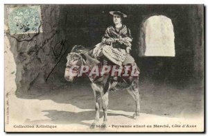 Old Postcard Peasant going to walk cote d & # 39azur (ass donkey mule)