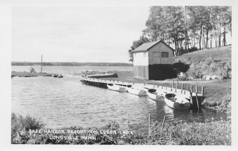 Longville Minnesota~Safe Harbor Resort~Leech lake~Fish House~Rowboats~1960s RPPC 