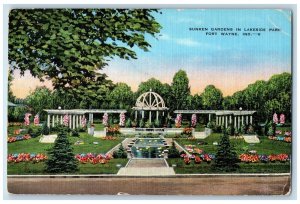 Fort Wayne Indiana IN Postcard Sunken Gardens In Lake Park Pond And Flowers 1951