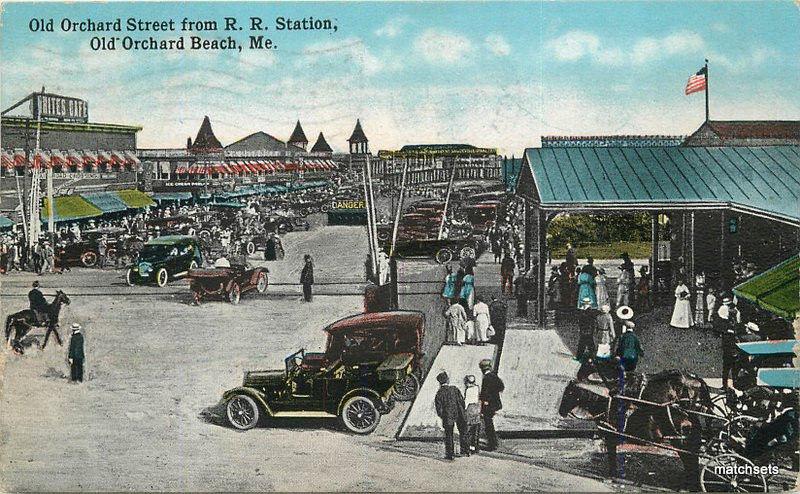 1918 Railroad Depot Orchard OLD ORCHARD BEACH ME Autos TICHNOR postcard 593