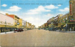 Kansas Salina Santa Fe Avenue Walnut autos Kropp Carroll News Postcard 22-8348