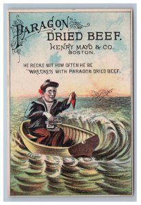 Victorian Trade Card Paragon Dried Beef Man in Boat Wrecked Recks