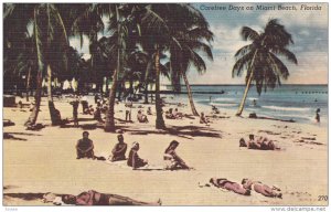 MIAMI BEACH, Florida, PU-1950; Carefree Days, Sunbathing