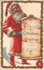 D69/ Santa Claus Merry Christmas Holiday Postcard c1910 Cheer Green Gloves 10