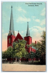 1913 First Methodist Church Jackson Michigan MI Posted Antique Postcard 