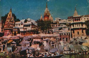 India Manikarnika Ghat Banaras Vintage Postcard 08.89