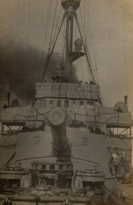 WW1 Ship With Giant Deck Ship Gun Military Old Real Photo Postcard