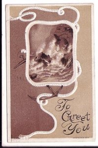 To Greet You, Ocean Scene Embossed, Halifax Nova Scotia 1910 Cancel