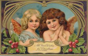 Christmas Greetings - Cute Angels with All Good Wishes - DB