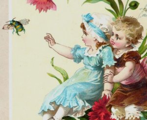 1880s Victorian Easter Fantasy Card Fairy Children Insect Bee F145