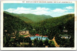 VINTAGE POSTCARD BIRD'S EYE VIEW OF THE ASSEMBLY INN AT LAKE SUSAN MONTREAT N.C.