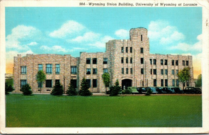 Vtg Wyoming Union Building University Of Wyoming Laramie WY Linen Postcard