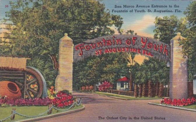 Florida St Augustine San Marco Avenue Entrance To Fountain Of Youth 1954