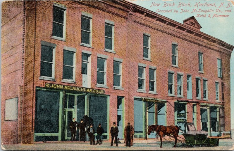 Hartland NB New Brunswick New Brick Block McLauchlan Co c1910 Postcard H6 *as is