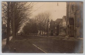 Portland Michigan RPPC Residence Street Houses Church Dirt Road Postcard B24