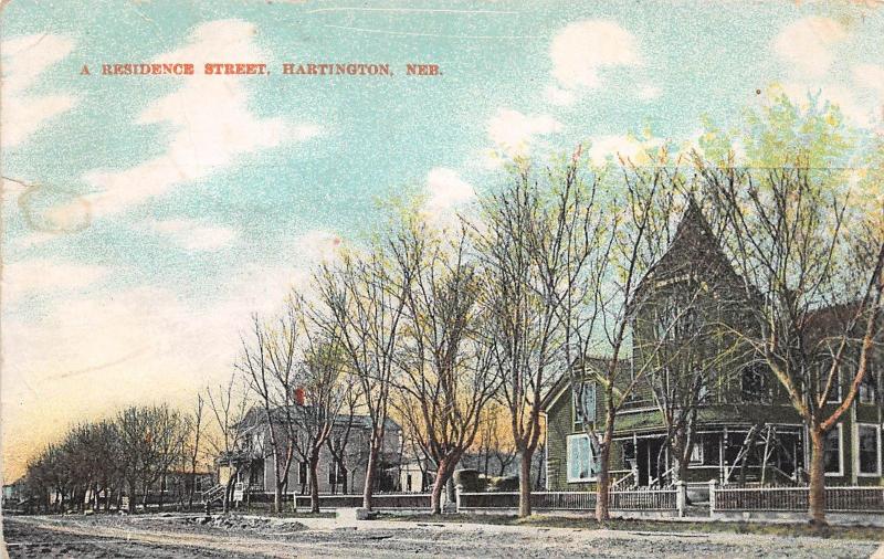 C66/ Hartington Nebraska Ne Postcard 1909 A Residence Street Homes