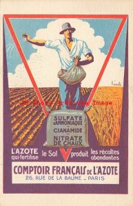 Advertising Postcard,Comptoir Francais de L'Azote,Farm Fertilizer,Paris,Art Deco