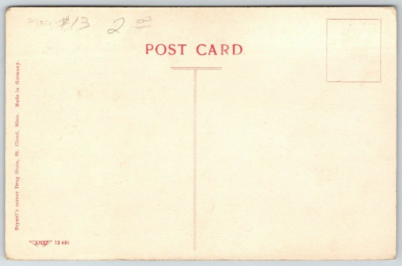 St CLoud Minnesota~Handcolored Carnegie Library~Neighbor's Lean-To Shed c1910 PC