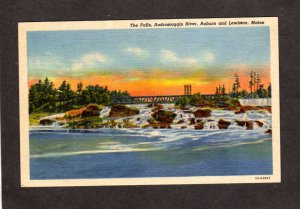 ME Falls Waterfalls Androscoggin River Auburn Lewiston Maine Linen Postcard