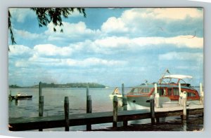 Detroit MI Boats On Detroit River Scene Chrome Michigan Postcard