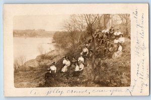 Bentonsport Iowa IA Postcard RPPC Photo Flowers Picking 1910 Posted Antique