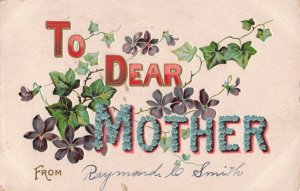 c.1908 Embossed Gilded Letters Dear Mother Postcard 2T6-189 