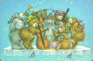 Vintage Postcard Tis The Season to be Jolly Bears Christmas Caroling