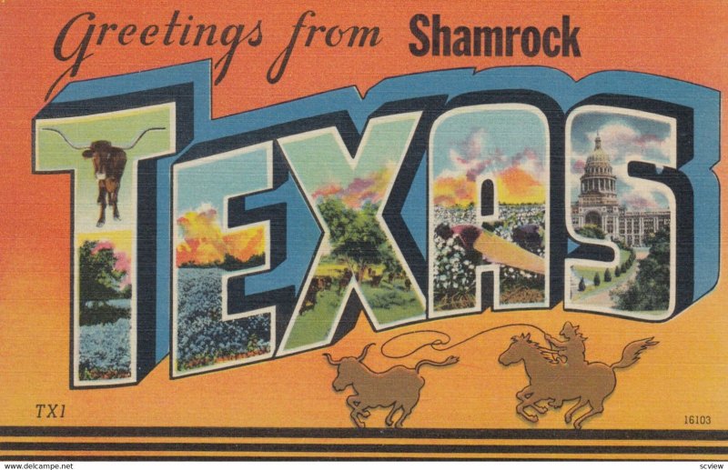 Large Letter TEXAS , 1930-40s ; Shamrock overprint