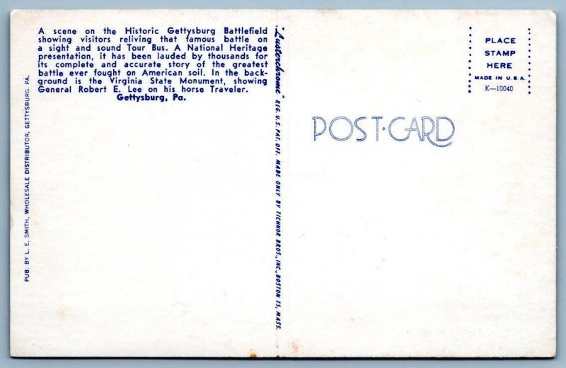 GETTYSBURG BATTLEFIELD TOURS BUS VAN ROBERT E LEE MONUMENT STATUE POSTCARD 1970s