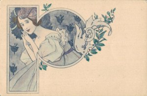 Art Nouveau Woman Mucha Style Vintage Postcard 06.61