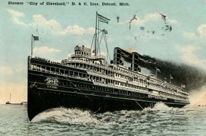 Vintage Postcard Steamer City of Cleveland D. & C. Line Detroit Mich G1