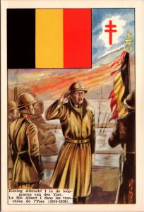 Belgium Military History L'Actuel Drapeau Belge 1831 King Albert I Postcard C189
