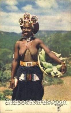 Zulu Woman & Basket of Mealies (Corn) African Nude Unused close to perfect