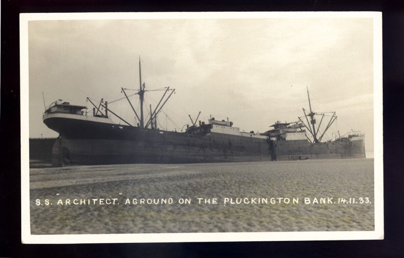 bf2164 - Harrison Line Cargo Ship - Architect - aground - B Feilden postcard