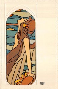 ART NOUVEAU WOMAN ARTIST SIGNED KIRCHNER EMBOSSED REPRINT POSTCARD