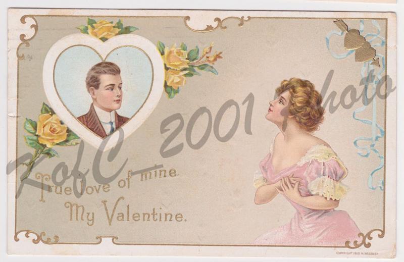 Richmond Maine Copyright 1910 H. Wessler Valentine Yellow Roses Postcard A31